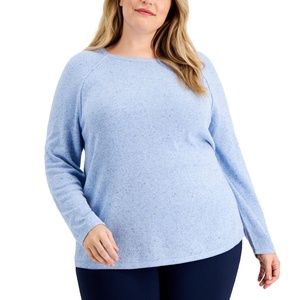 Karen Scott Plus Size Cotton Nep Curved-Hem Blue Sweater Size 2X